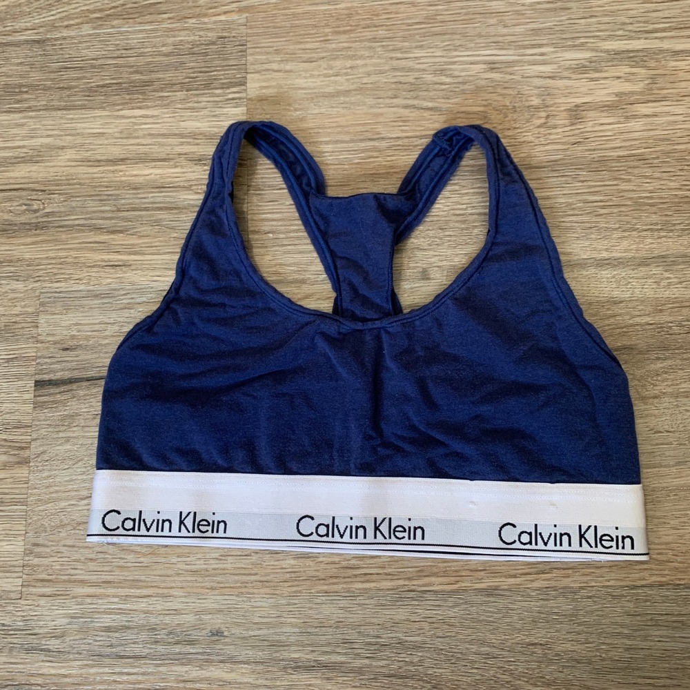 Calvin Klein Modern Cotton Bralette Navy Blue Racerback Logo Bra Medium